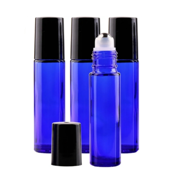 Set of 4 Cobalt Blue Glass Roller Bottles for DIY Scents Oils Serums Travel Size - Picture 1 of 9